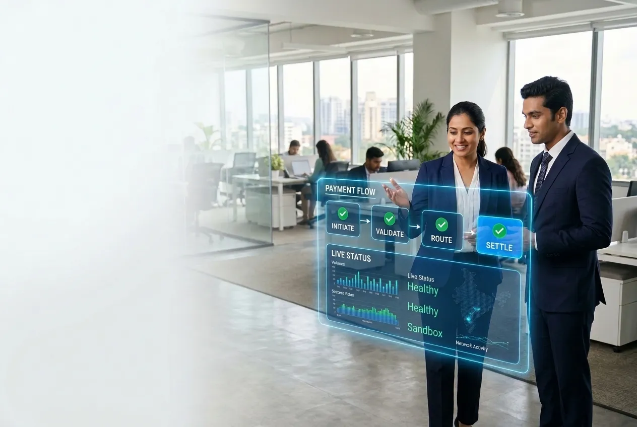 Bankers reviewing a live payment flow